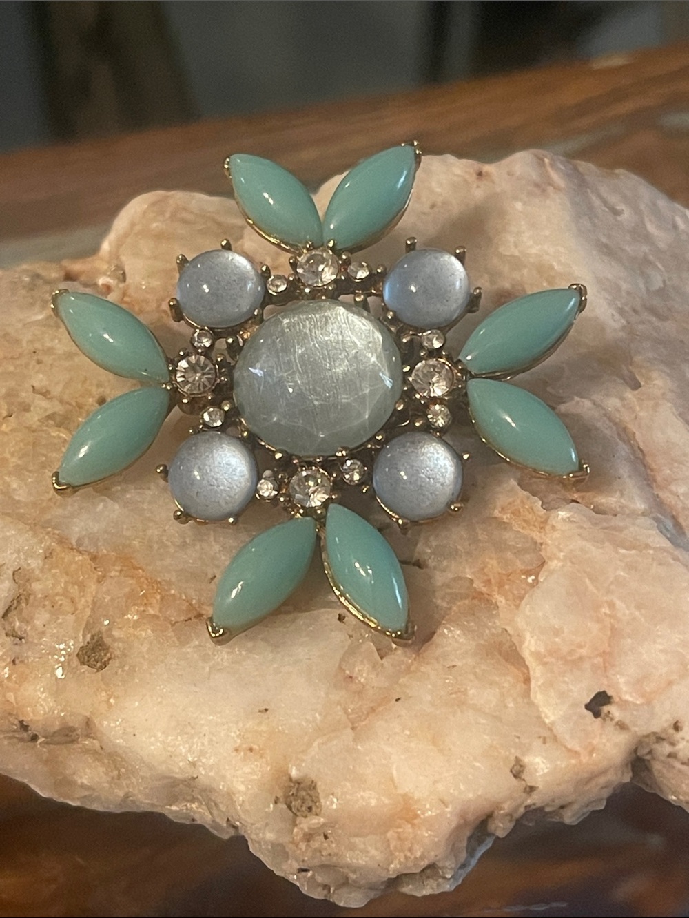 Vintage Moonstone Flower Brooch